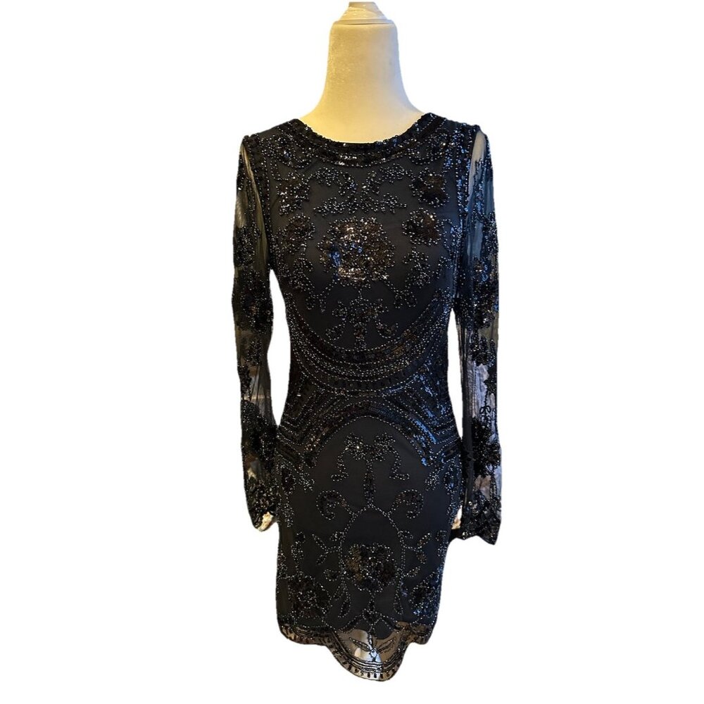 Beaded Lacey Gatsby Cocktail Dress XS Little Navy Dress 1920s